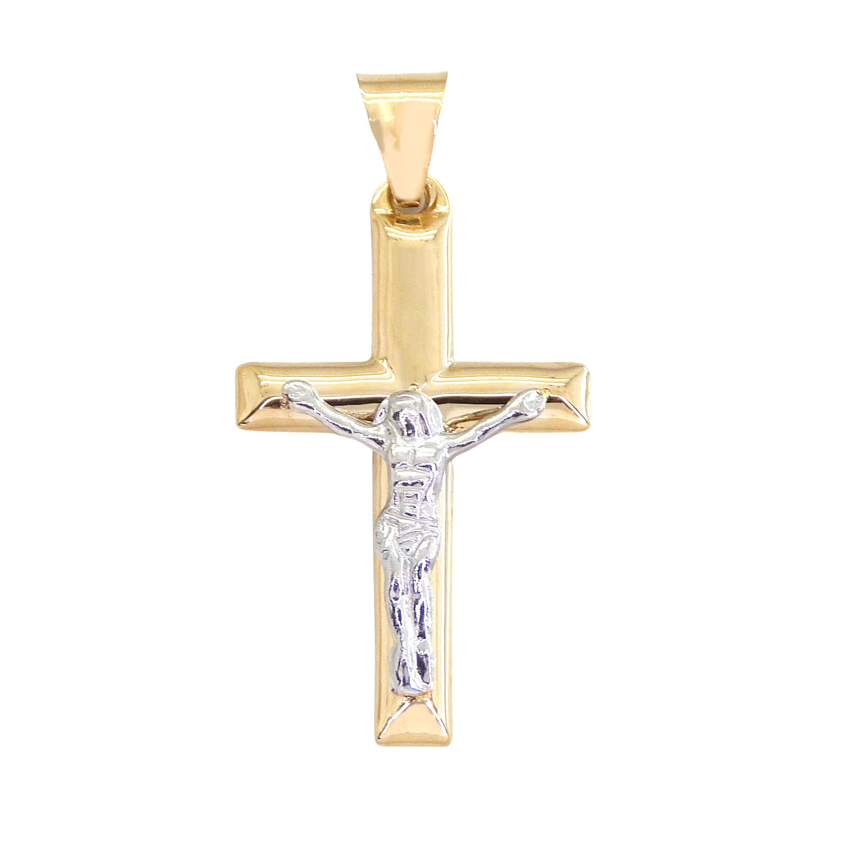 Colgante cruz con cristo bicolor oro 18k