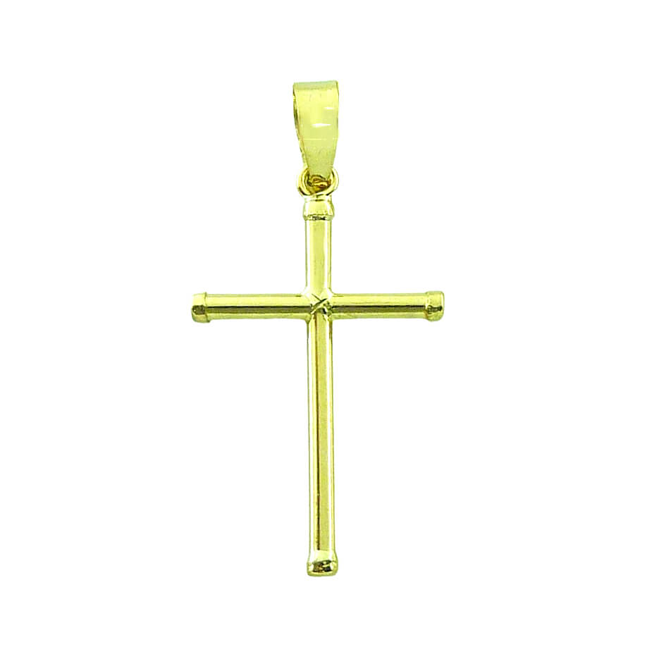 Colgante cruz de tubo lisa brillo 21x13x1'5mm. oro 18k