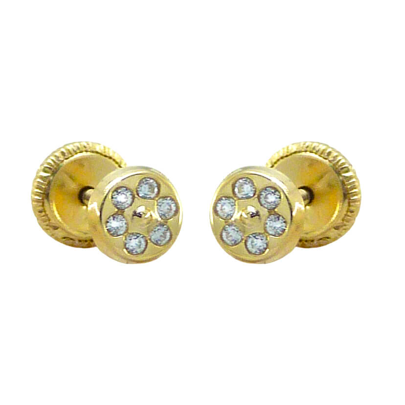 Pendientes redondos bebe con circonitas oro 18k