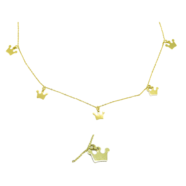 Gargantilla con cinco coronas en brillo oro 18k