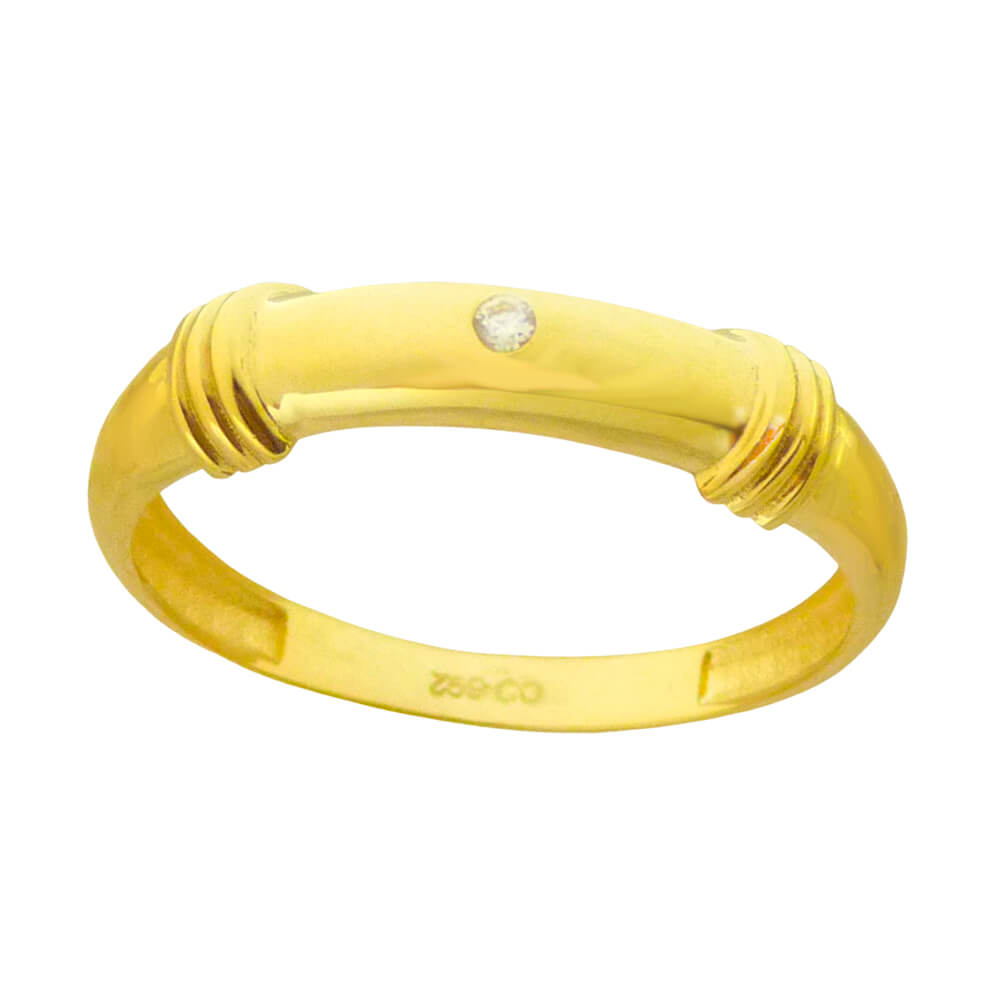 Anillo brillo liso con circonita oro 18k