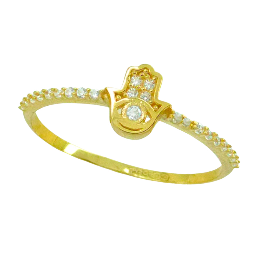 Anillo fino con circonitas mano de Fátima oro 18k