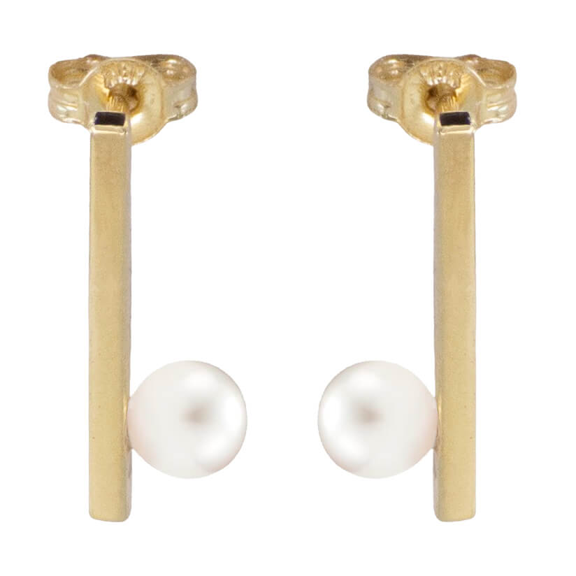 Pendientes barra lisa brillo con perla natural oro 18k