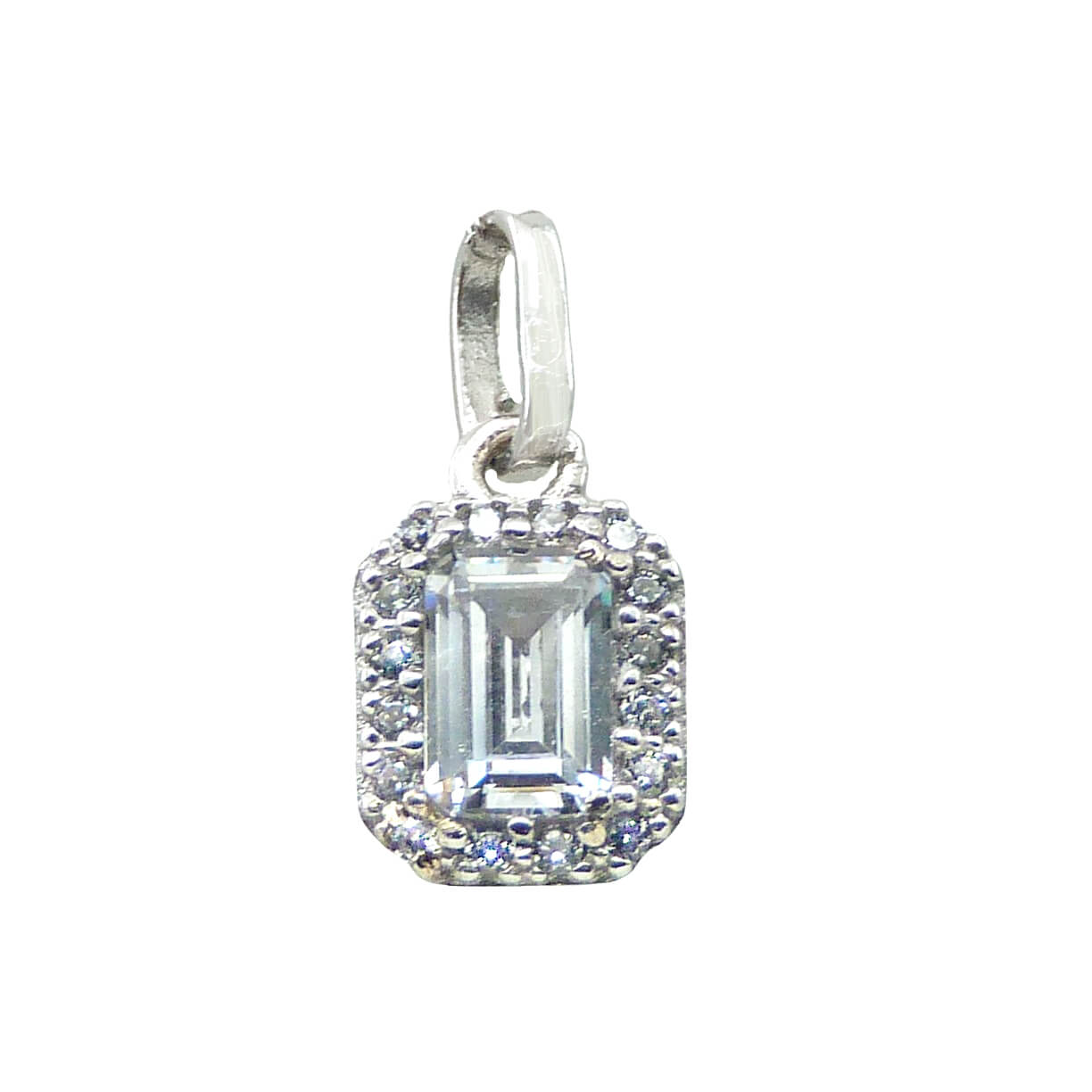 Colgante con circonita corte esmeralda oro blanco 18k