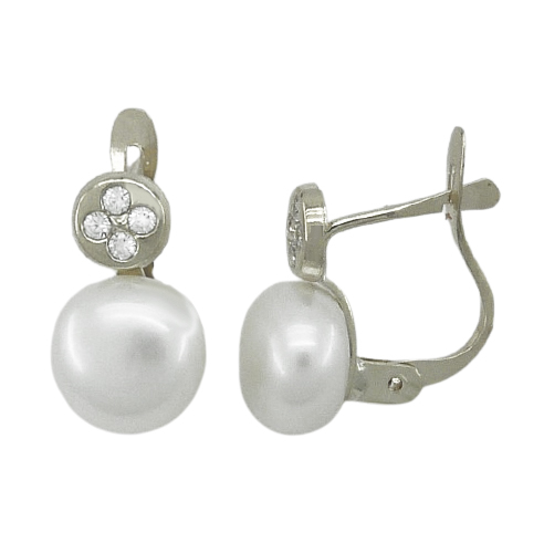Pendientes comunión circonitas y perla oro blanco 18k