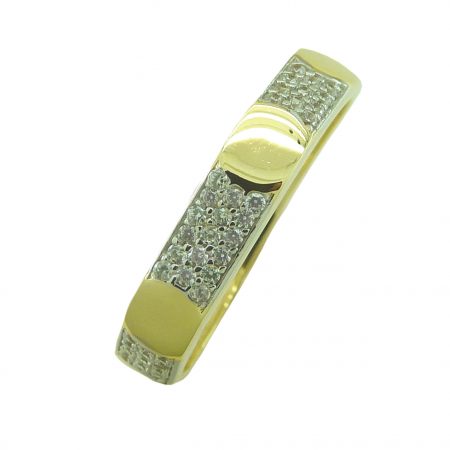 Anillo tallado brillo con circonitas oro 18k