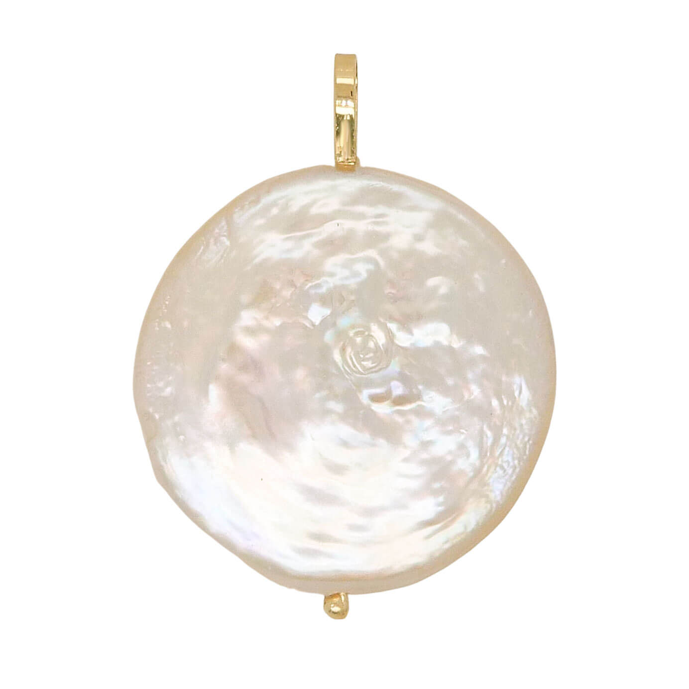 Colgante perla natural barroca plana 20mm. oro 18k