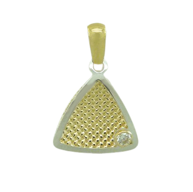 Colgante bicolor triángulo tallado y circonita oro 18k