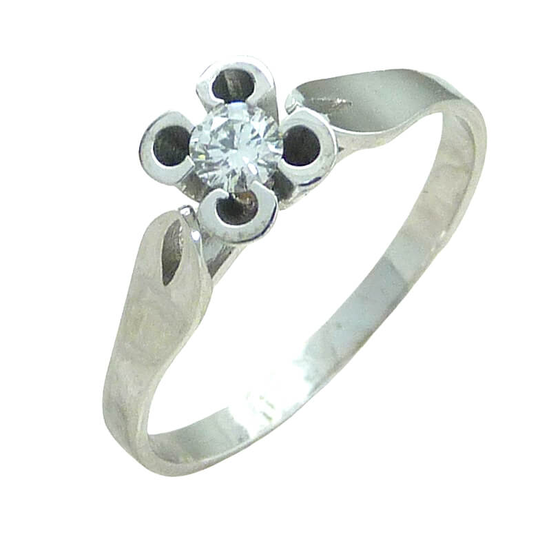 anillo solitario brillo flor con diamante oro blanco 18k