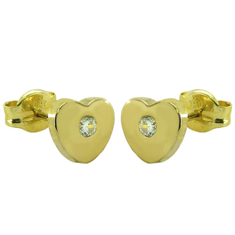 Pendientes corazón brillo liso con circonita oro 18k