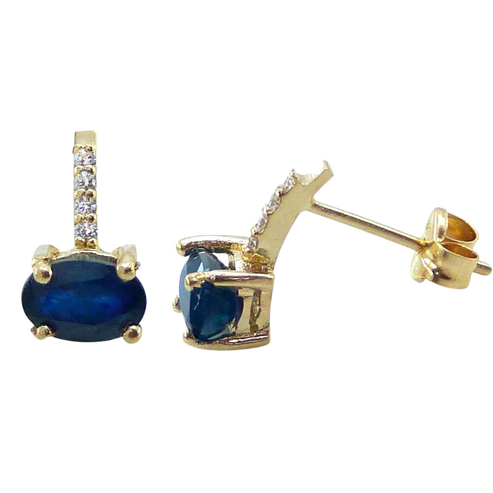 Pendientes zafiro oval 4 garras diamantes oro 18k