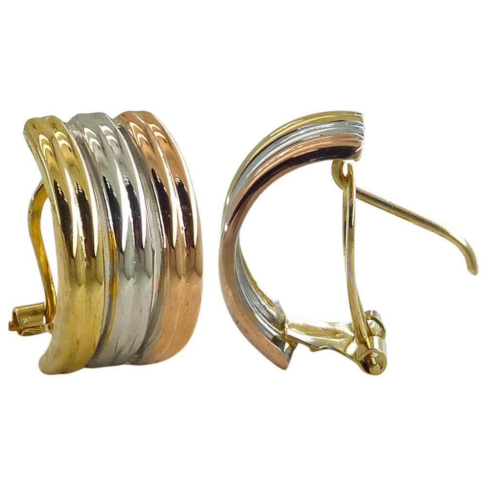 Pendientes tricolor tres bandas oro 18k