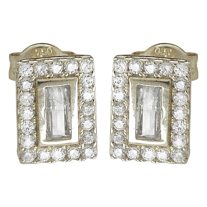 Pendientes rectangulares circonitas oro blanco 18k