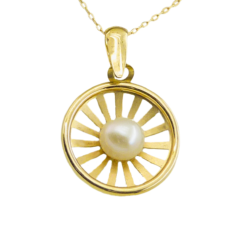 Gargantilla con colgante redonda calado con perla oro 18k