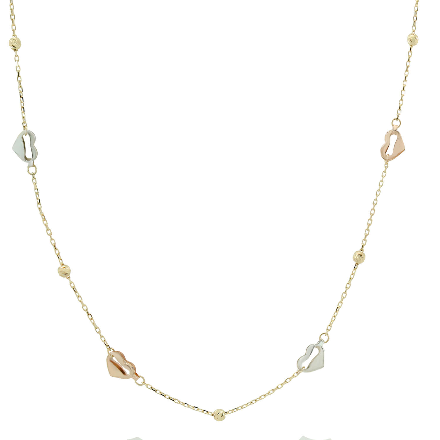 Gargantilla cadena corazones rosa y blanco oro 18k