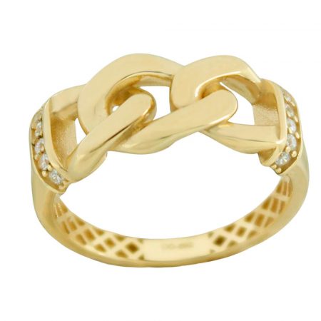 Anillo eslabones y circonitas brillo Cabeza de 9mm. oro 18k