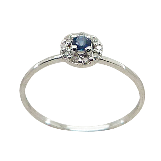 Sortija zafiro y 10 diamantes oro blanco 18k