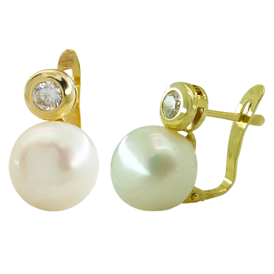 Pendientes comunión circonita 3mm y perla de 10mm.oro 18k