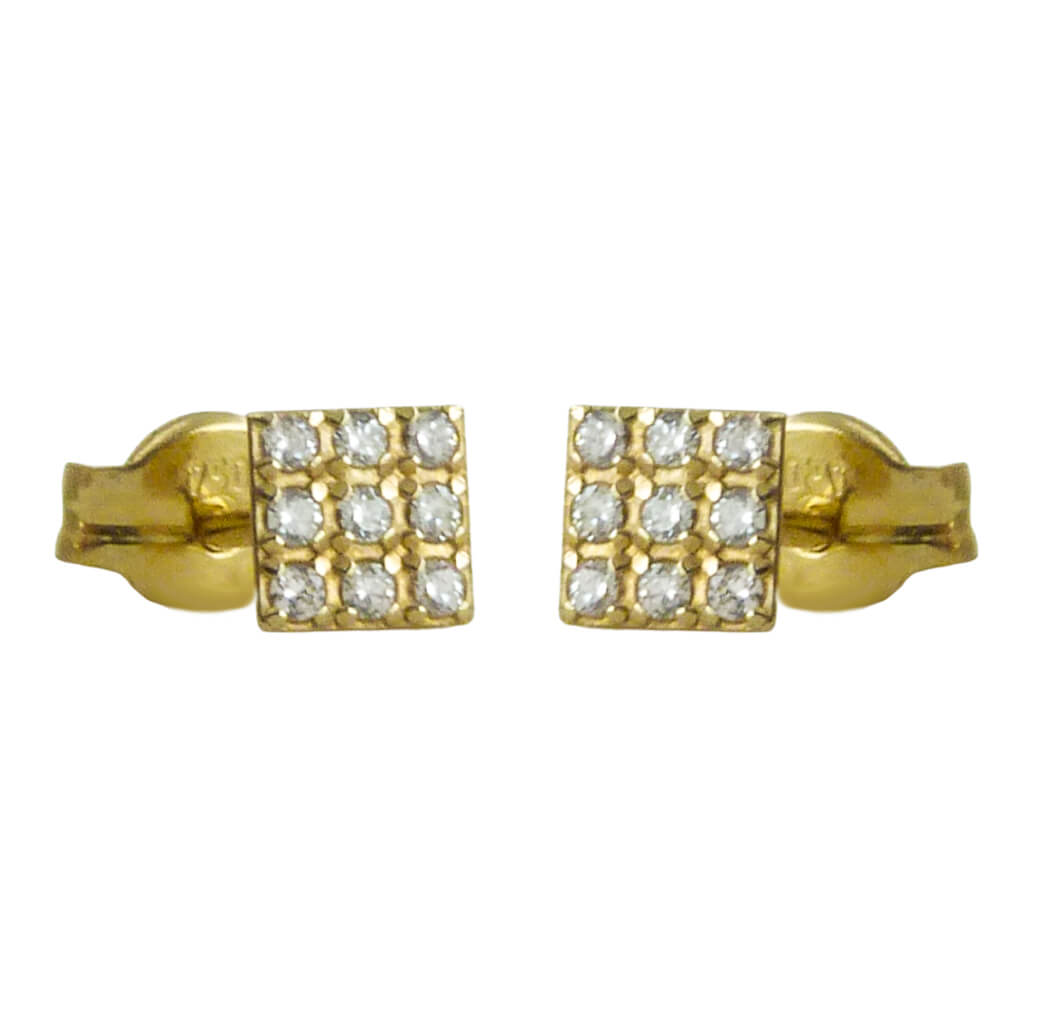 Pendientes cuadrados con 9 circonitas oro 18k