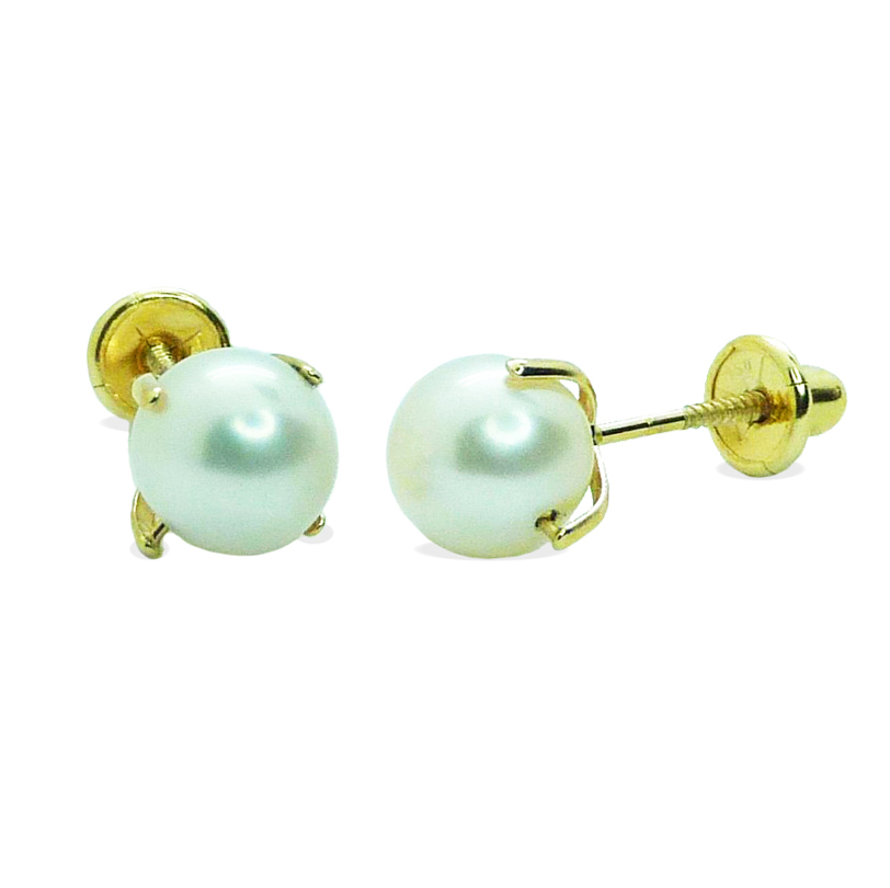 Pendientes bola perla natural blanca garras oro 18k