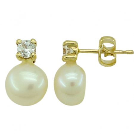 Pendientes garras con circonita y perla de 7/7'5mm. oro 18k