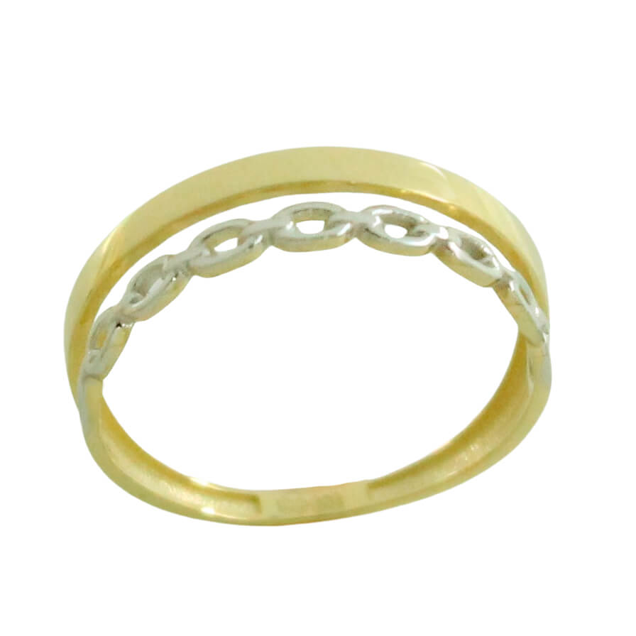 Sortija brillo bicolor eslabones oro 18k