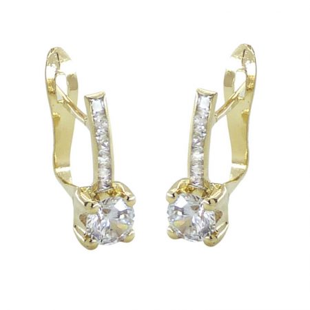 Pendientes garra brillo espejo y circonitas oro 18k