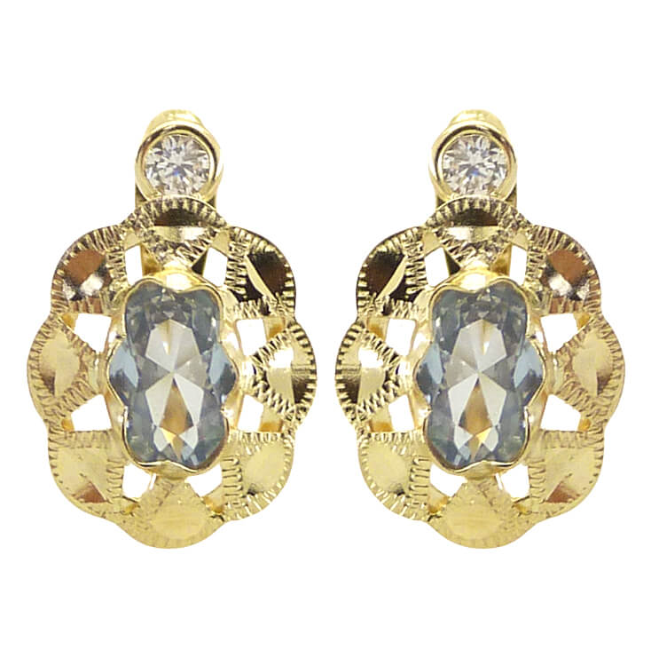 Pendientes cubana color aguamarina oro 18k
