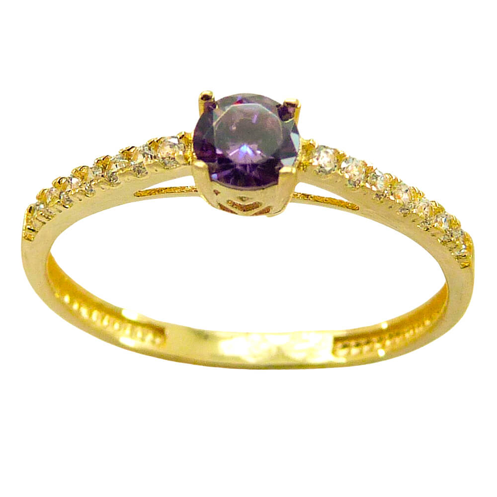 Anillo garras con circonita color amatista oro 18k