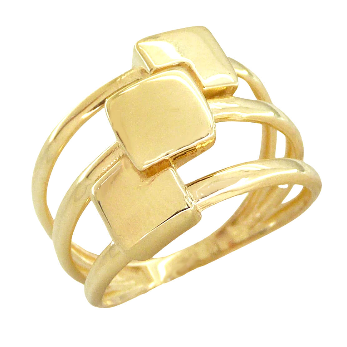 Anillo tres aros cuadrados brillo liso oro 18k