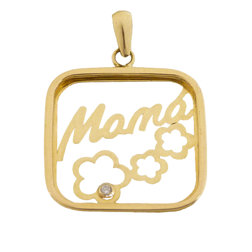 Colgante cuadrado "Mamá" flores caladas oro 18k