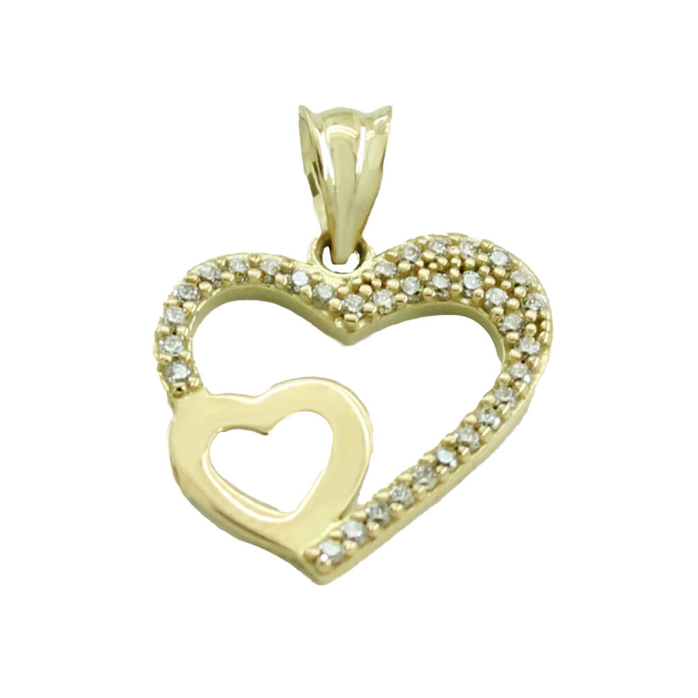 Colgante circonitas, doble corazón brillo oro 18k