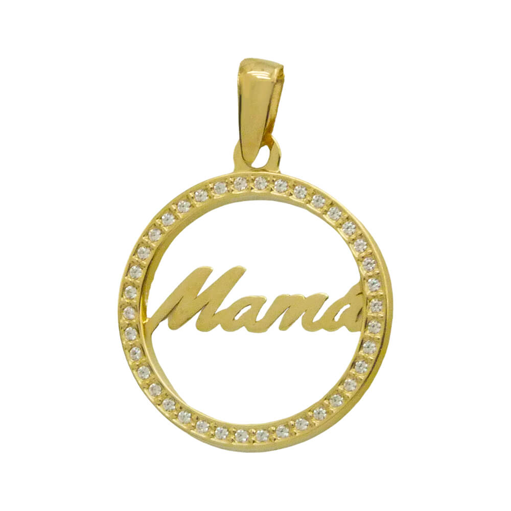 Colgante circulo circonitas mama oro 18k