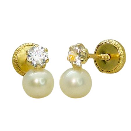 Pendientes garras circonita medida de 3mm y perla medida de 4mm.oro 18k