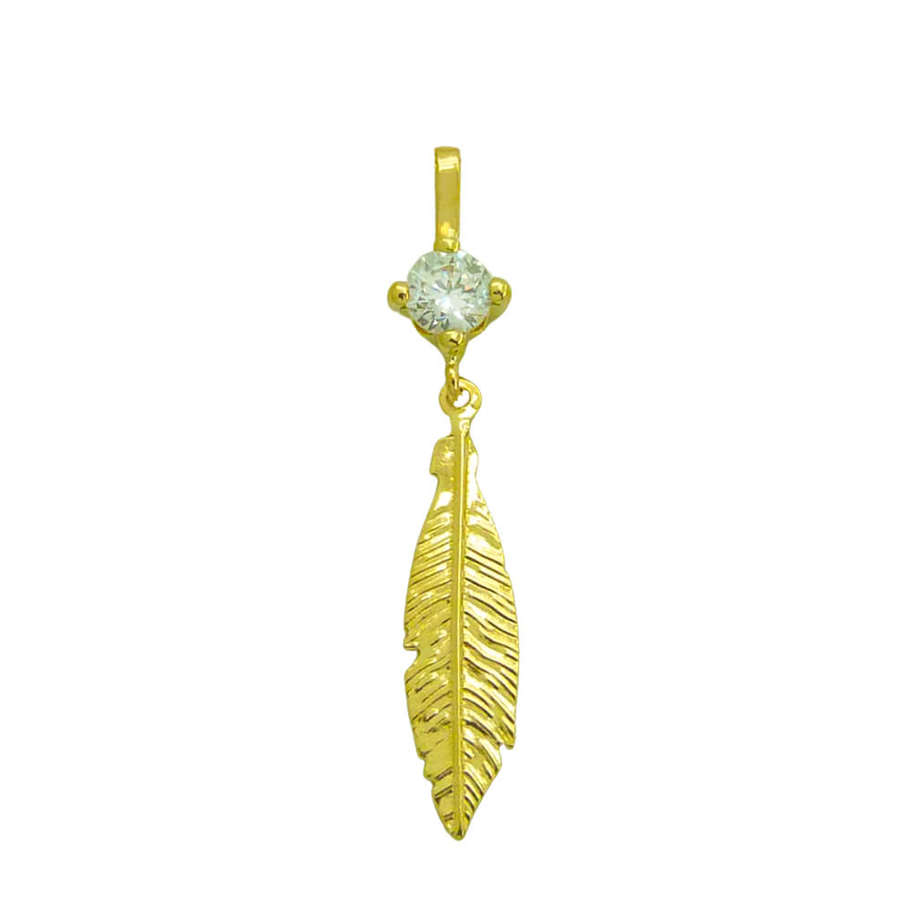 Colgante pluma con circonita oro 18k