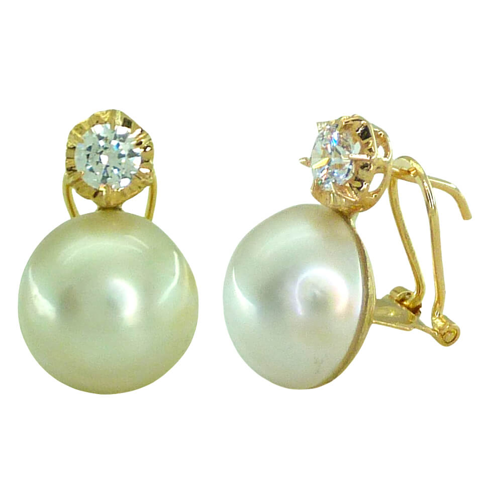 Pendientes perla japonesa 10-11mm y circonita oro 18k