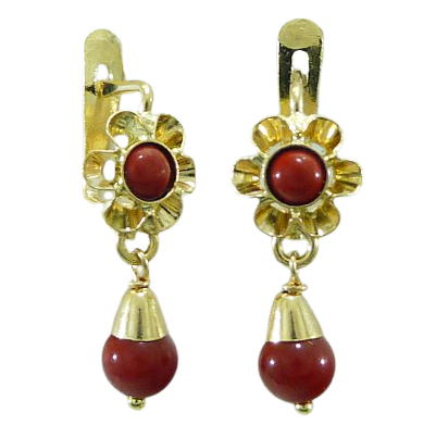 Pendientes arquillo color coral oro 18k