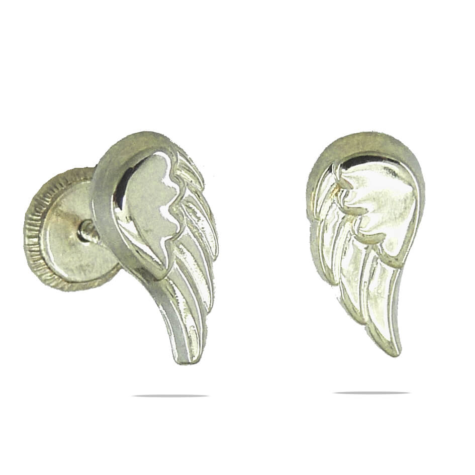Pendientes con forma de alas en brillo espejo oro blanco 18k