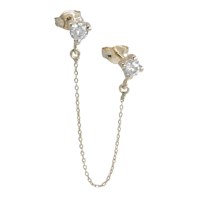 Pendientes con cadena y circonita blanca oro blanco 18k
