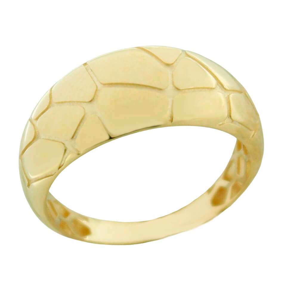 Anillo grietas talladas brillo cabeza de 10mm. oro 18k