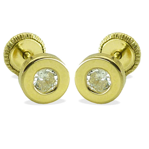 Pendientes redondos con circonita en oro 18k