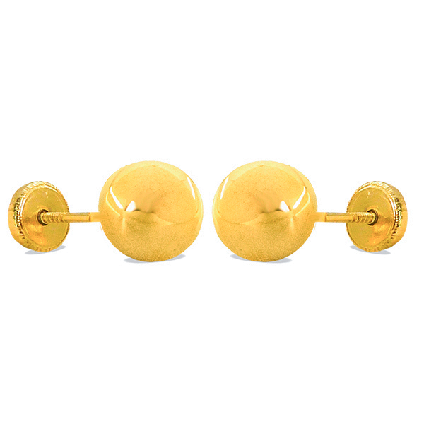 Pendientes bola lisa brillo espejo 6mm. oro 18k