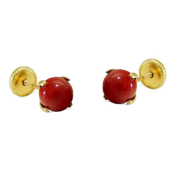 Pendientes bola color coral 3mm.oro 18k