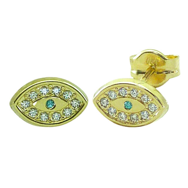 Pendientes ojo turco circonitas 7x5mm. oro 18k