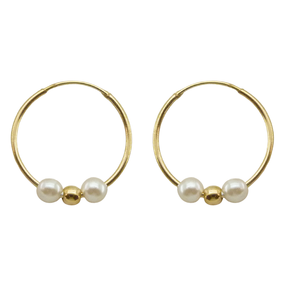 Pendientes de aro de tubo con perla y bola oro 18k