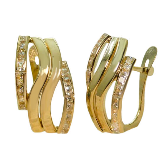 Pendientes bandas onduladas y circonitas talla carré oro 18k