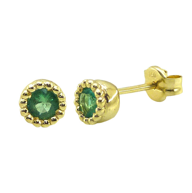 Pendientes redondos esmeralda oro 18k