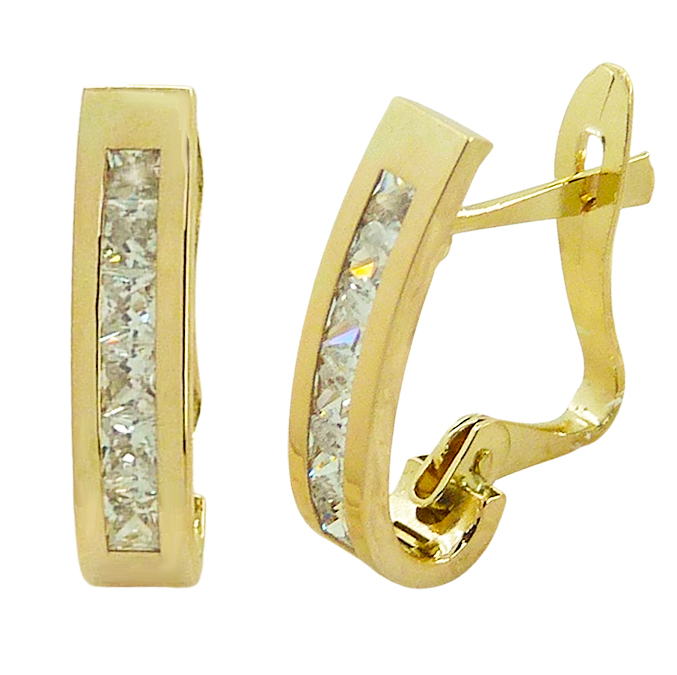 Pendiente banda brillo y circonitas oro 18k
