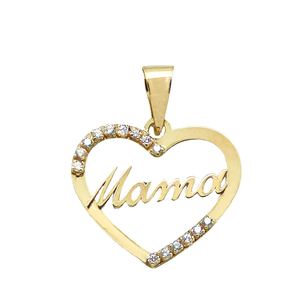 Colgante corazón "mamá" con circonitas oro 18k