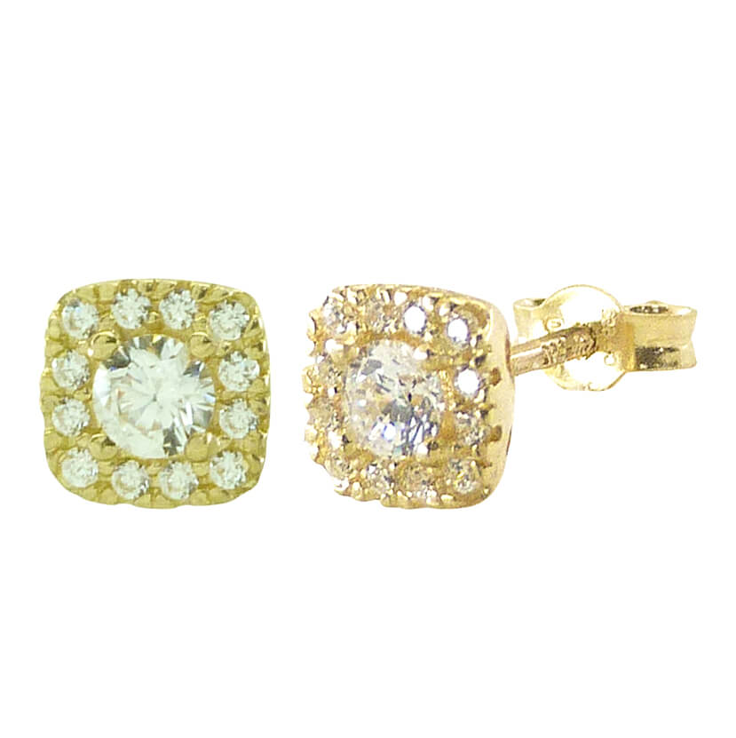 Pendientes cuadrados medida 5x5mm con circonitas oro 18k